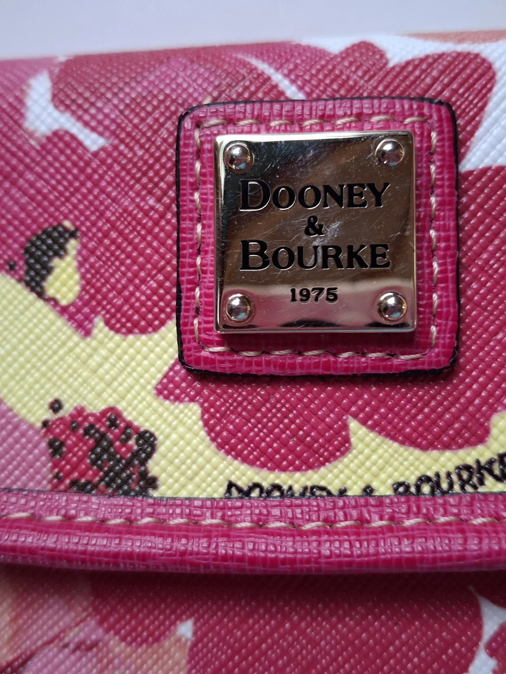 Dooney & Bourke Pink Floral Print Wallet with Yellow Accents
